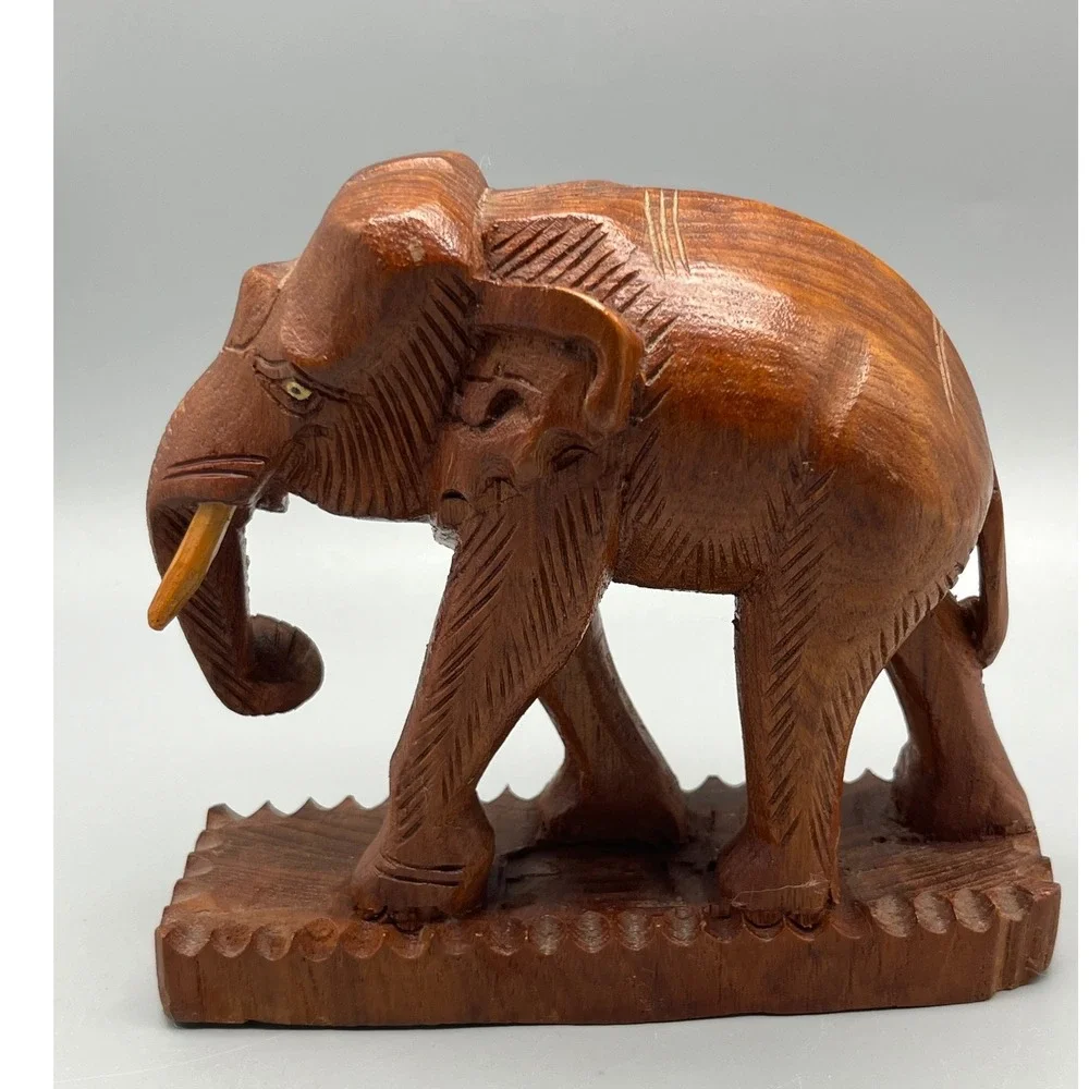 Vintage Hand Carved Solid Wooden Elephant 5.5x‎ 5
